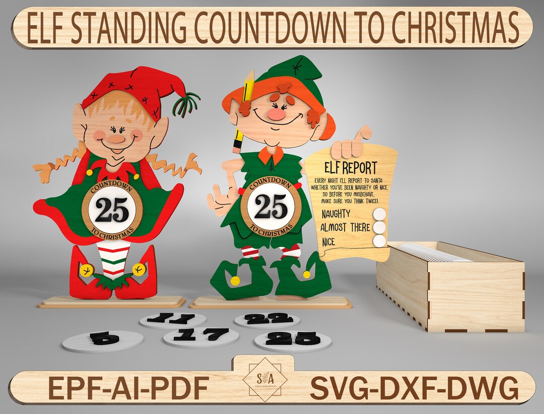 Christmas Elf Countdown Standing Cut File ,christmas Calendar Svg ,elf ...