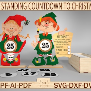 Christmas Elf Countdown Standing Cut File ,Christmas Calendar Svg ,Elf Svg ,Countdown to Christmas,Christmas Shelf Sitter Svg,Standing Santa