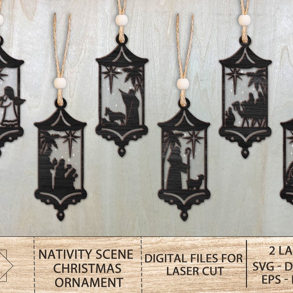 Nativity Scene Christmas Ornament Bundle SVG, O Holy Night Ornaments , Snowlake Ornaments, Glowforge Files , Laser Cut Files