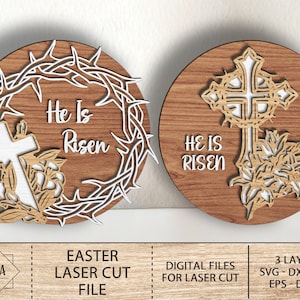 È risorto Laser Svg, Buona Pasqua Laser CutFile Svg, Corona di spine Svg, Christian Laser Svg, Glowforge Cut File Svg