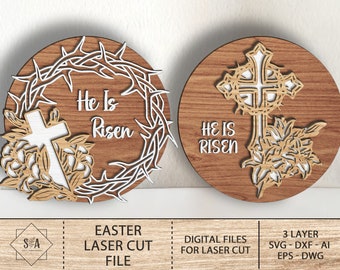 He Is Risen Laser Svg,Happy Easter Laser CutFile Svg, Crown of Thorns Svg, Christian Laser Svg ,Glowforge Cut File Svg