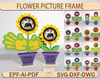 Flower Picture Frame, Photo Frame Sunflower with stand laser cut file, Mother day photo frame, Father day photo frame, Photo frame laser cut