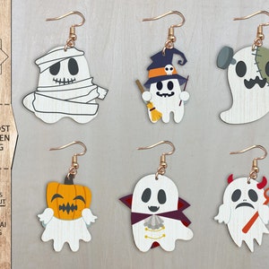 Halloween Ghost Earrings Bundle SVG, Cute Ghost Halloween Earring , Spooky Earrings Svg , Laser Earrings Files , Glowforge Files