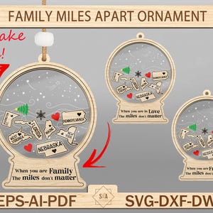 Familie Miles Apart Ornament Cut File SVG, Familie Liebe Ornament SVG, Staaten Standort Ornament SVG, Familien Geschenk, Home Decor, Glowforge SVG-Dateien