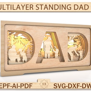Papa Multilayer stehende Form glücklicher Vatertag, Papa und Sohn Multilayer stehende Form, glücklicher Vatertagsgeschenk für Papa geschnitten