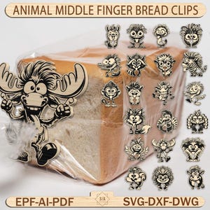 Funny Animal Bread Clips SVG Laser Cut, Bag Clip File, animals, Animal birdie finger Bread Tag, Funny Animal Bread Bag holder Files Instant
