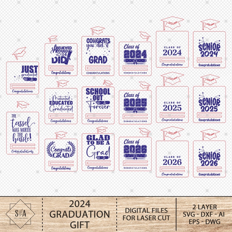 Bundle Graduation Money Gift Card Holder Laser Cut, Class of 2024 ...