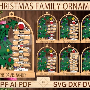 Paquete de adornos navideños familiares personalizados SVG, adornos para árboles de Navidad Svg, adornos de regalo familiar Svg, decoración navideña, archivos SVG de Glowforge