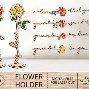 Moederdag Bloemen Met Standaard, Mom Rose Laser Cut File, Moeder En Kind Baby Buds, Mom Rose Svg, Mothers Day Glowforge, Rose Svg Files