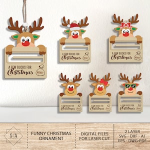 Weihnachten Rentier Geld Halter Ornament SVG, Geld Halter Ornament svg, Geld Halter Stocking Tags, Geld Halter svg, Glowforge Laser svg