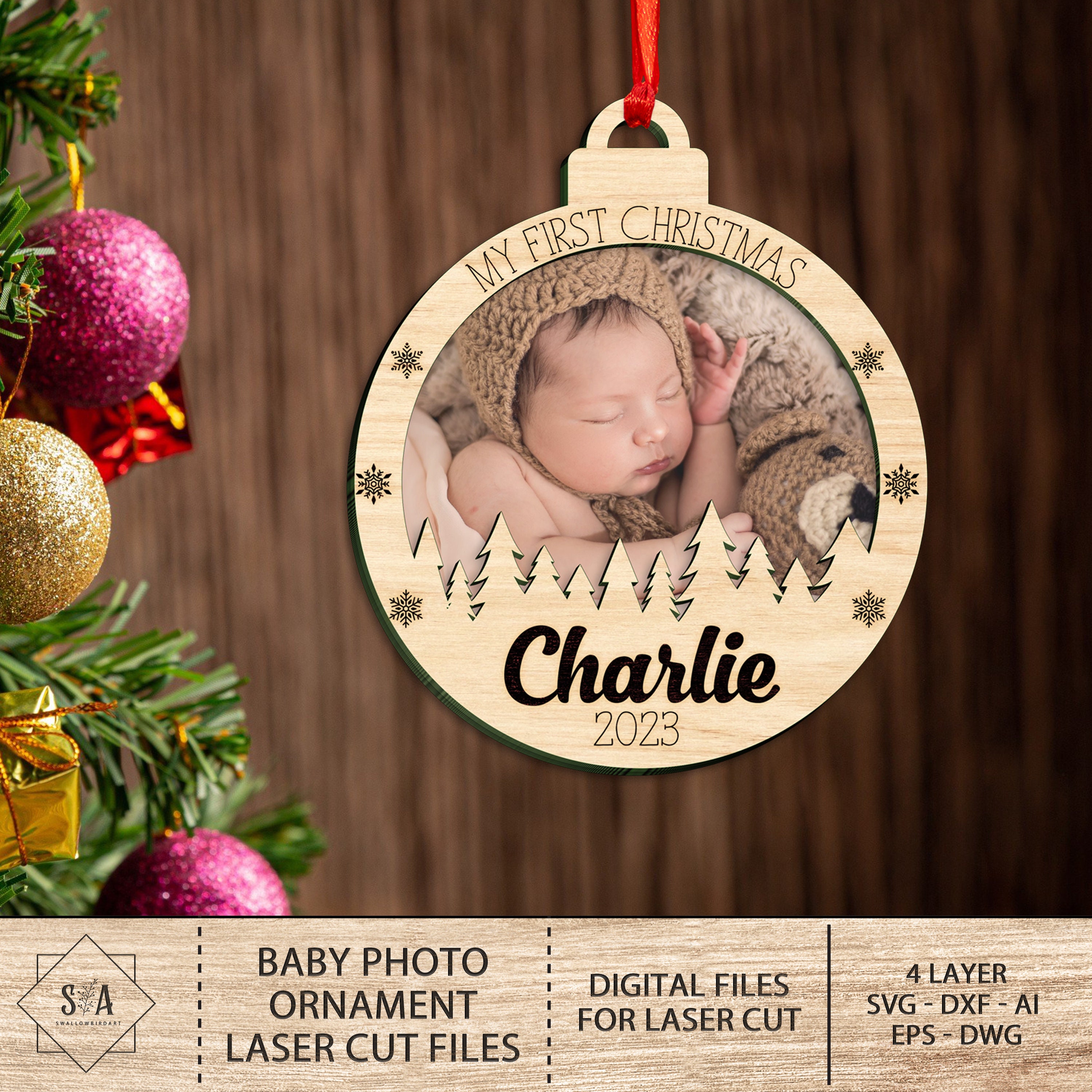 Personalized Baby First Christmas Ornament Svg, Baby Photo