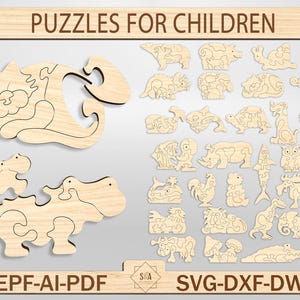 Tiere Puzzle SVG, Puzzles für Kinder, Hunde Dinosaurier Puzzle Lernspielzeug Laser cut Dateien, Laserschnitt Formen Puzzle, Holzpuzzle svg