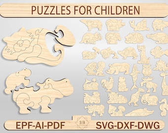 Tiere Puzzle SVG, Puzzles für Kinder, Hunde Dinosaurier Puzzle Lernspielzeug Laser cut Dateien, Laserschnitt Formen Puzzle, Holzpuzzle svg