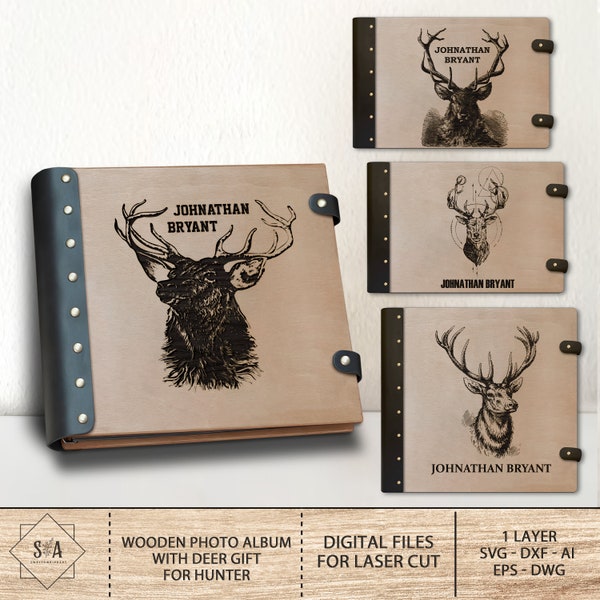 Hunter Wooden Photo Album With Deer Gift Svg, Book For Deer Gift For Hunter, Gift For Husband  Gift For Father,Personalized Deer Hunting