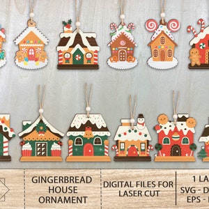 Gingerbread House Ornament Bundle SVG, Family Ornaments , Christmas Ornaments, Glowforge Files , Laser Cut Files