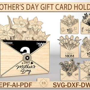 Porta tarjetas de regalo para el día de la madre, archivo cortado con láser Porta tarjetas de regalo para el día de la madre SVG, regalo para mamá SVG, archivos cortados con láser Glowforge