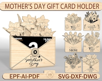 Mother‘s Day gift card holder, Laser Cut File Mother’s day gift card holder SVG, Gift For Mom SVG, Glowforge Laser Cut Files