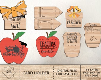 School Teacher Gift Card Holder Bundle Svg, School Teacher Gift , Crayon Gift Card Holder Svg ,Laser Ready Cut Files, Glowforge Files Svg