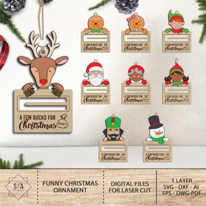 Kerstset geld houder ornament SVG, geld houder ornament svg, geld houder kous Tags, Santa geld houder svg, Glowforge Laser Svg