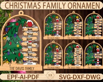 Bundle Personalized Family Christmas Ornament SVG ,Christmas Tree Ornament Svg,Family Gift Ornament Svg,Christmas Decor, Glowforge SVG Files