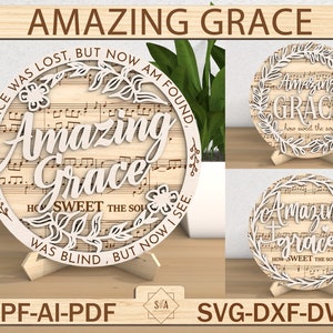 Amazing Grace Stand Decor Laser Cut File SVG,  Music Faith Svg, Christian Svg, Catholic Svg, Religious Tiered Decor Svg,Glowforge SVG Files