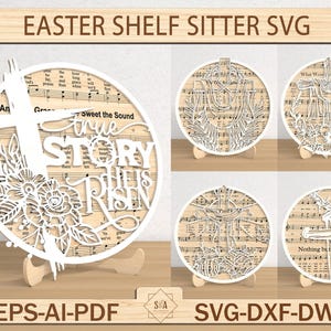 Pâques étagère gardienne SVG, ressuscité de Pâques, croix de Jésus chrétien en couches fichier numérique SVG DXF téléchargement immédiat Pâques religieux découpé au Laser
