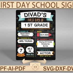 Personalisierter erster Schultag Zeichen SVG, Zurück zu Schulbilder SVG, letzter Schultag Zeichen, erster Tag der Vorschule, austauschbare svg