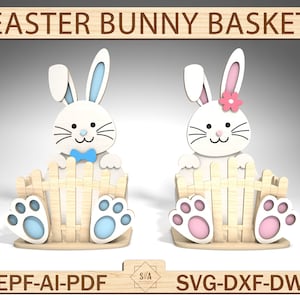 Cesta de conejito de Pascua Svg, Diseño de cesta de conejito de Pascua para corte láser, Cesta de Pascua láser Svg, Decoración de Pascua Corte láser, Corte láser Glowforge