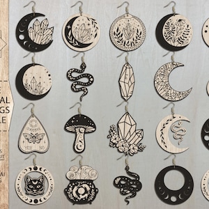 Enorme mystieke oorbellen bundel SVG, Witchy Boho Crystal Oorbellen SVG, maan SVG, magische paddestoel oorbellen laserbestand, Glowforge oorbellen SVG