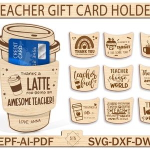 Glowforge Lehrer Geschenk Kartenhalter, Glowforge Laser Ready Cut Files, Kaffeetasse, Glowforge Laser Ready Cut Files
