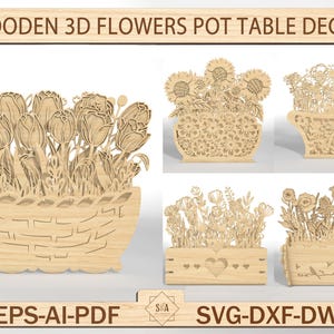 Wooden 3D Flowers Pot table decor, Mother‘s Day laser cut svg file, Glowforge Multilayer wooden, Mandala vase flower cut file, gift for mom