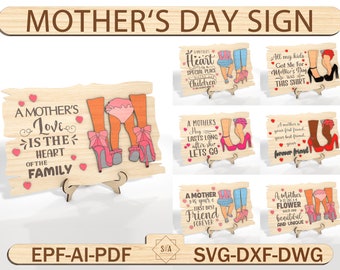 Muttertagszeichen-Svg, Muttertags-Regalzeichendatei, Mutter-Laser-Schnitt-Datei, Geschenk für Mutter, Muttertags-Svg, Muttertags-Schnittdatei Glowforge
