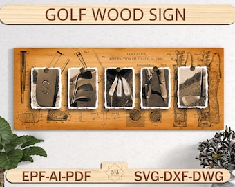 Vatertags-Gofl-Holzschild, Vatertag-Vintage-Golf-Namenskunst, Golf-Raumdekoration, Geschenke für Vater, Golf-Geschenke für Männer, geschnittene Dateien zum Vatertag