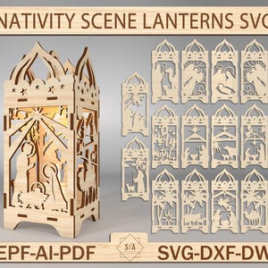 Latarnie szopkowe, pliki cięte laserowo SVG, Latarnie bożonarodzeniowe SVG, Latarnie szopkowe SVG, Tradycyjny uchwyt na świeczkę cięty laserowo, Pliki SVG Glowforge