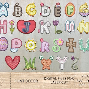 Easter Alphabet Bundle SVG ,Easter Alphabet Laser Cut Files ,Letter Monograms, Easter Glowforge Svg,Cut File, Glowforge, Laser Cut File