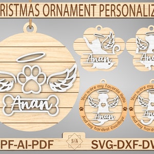 Ornamento commemorativo personalizzato per animali domestici in formato Svg, ornamenti commemorativi per zampa di cane in formato Svg, ornamenti di ali d'angelo per animali domestici, ornamento commemorativo in formato Svg, Laser Svg Glowforge