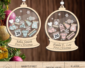 Personalisierte Baby's First Christmas Ornament svg, 4D Ornament svg, 4D Shake Babies Ornament SVG, Weihnachtsverzierung svg, Glowforge SVG-Dateien