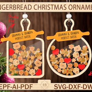 Peperkoek familie ornament Svg, vrolijk kerstfeest Svg, kerstcadeau Svg, oma's perfecte batch Svg, Shaker oma ornament Glowforge Laser