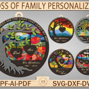 Pérdida personalizada de ornamento familiar Svg, ornamento conmemorativo familiar Svg, regalos de recuerdo, duelo svg, árbol genealógico svg, archivos SVG Glowforge