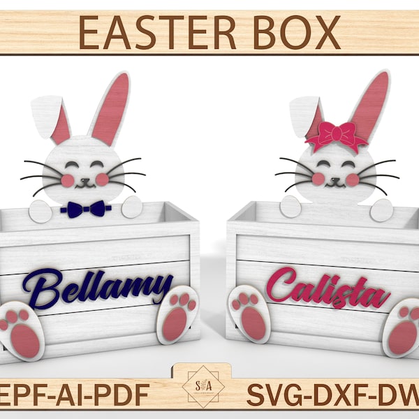 Bunny Basket Gift Box Laser Cut File Svg,Easter Egg Basket Svg ,Easter Decoration Laser Cut,  Easter Box Template ,Glowforge Laser Cut