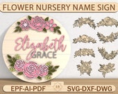3D Flower Nursery Name Sign Svg, Flower 3D Wooden Sign, Girl Nursery Decor, Nursery Wall Art, Wood Baby Name Sign, Glowforge Laser Cut File