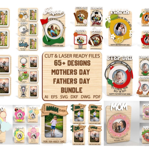 Bundle 60+ Muttertag, Vatertag Fotorahmen Magnet, Muttertag Geschenk, Vatertag Geschenk, Mama Kühlschrankmagnet Fotorahmen, Laser Datei