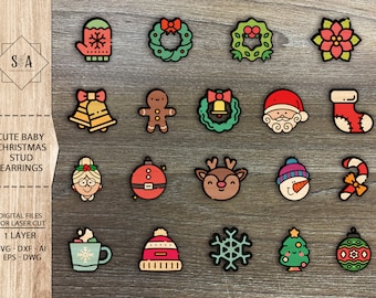 Christmas Stud Earrings Bundle  SVG , Christmas Earrings , Laser Earrings Files , Glowforge Files , Cute Baby Christmas  Earrings SVG