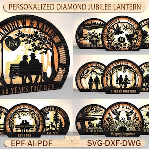 Personalized Anniversary Lantern SVG, Custom Couple Layered Light Box, Wedding Gift Laser Cut File, 3D Shadow Box for Cricut Glowforge