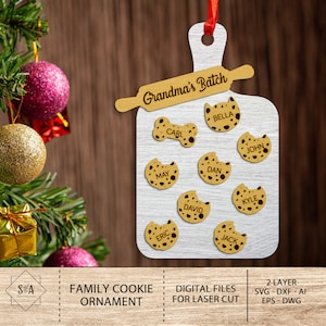 Gepersonaliseerde oma's batch ornament SVG, familiekoekje kerstornament svg, keukenornament svg, cadeau voor oma, Glowforge SVG-bestanden