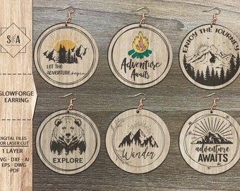 Adventure Earring Bundle SVG , Mountain Earrings Svg , Glowforge Files , Laser Earrings Files , Glowforge Earrings