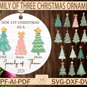 Enfeite de Natal personalizado da família da árvore 2024 Svg, Enfeite de Natal da família Svg, Presente de Natal, Árvore genealógica Svg, Arquivos SVG Glowforge