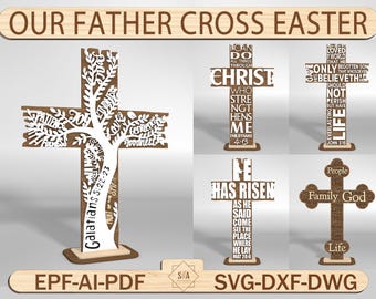 Easter Cross Svg, Easter Svg, Our Father Cross Easter Laser Cut, Easter Files, Religious Sign, Easter Laser Files Digital,Faith Svg,Download