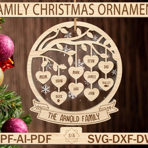 Personalized Family Tree Christmas Ornament SVG, Christmas Ornament Svg, Family Gift Ornament Svg, Tree Hanging Svg, Glowforge SVG Files
