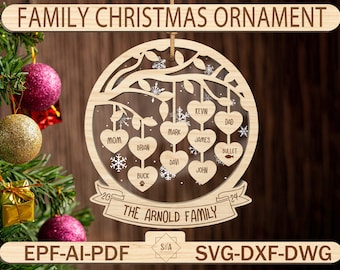 Personalized Family Tree Christmas Ornament SVG, Christmas Ornament Svg, Family Gift Ornament Svg, Tree Hanging Svg, Glowforge SVG Files